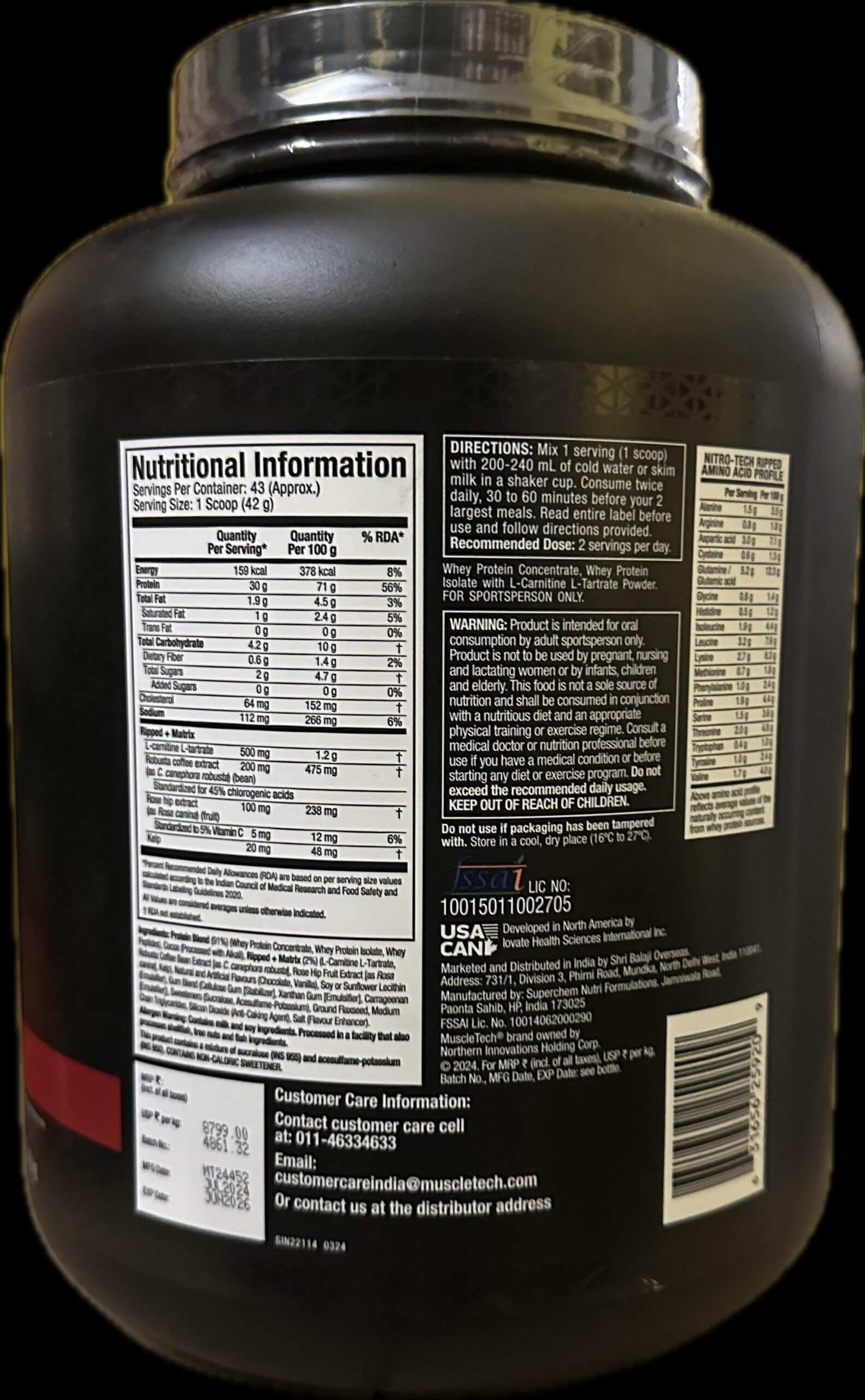 MuscleTech Performance Series Nitro-Tech Ripped Chocolate Fudge Brownie 4 Lbs (1.81kg) - Image 3