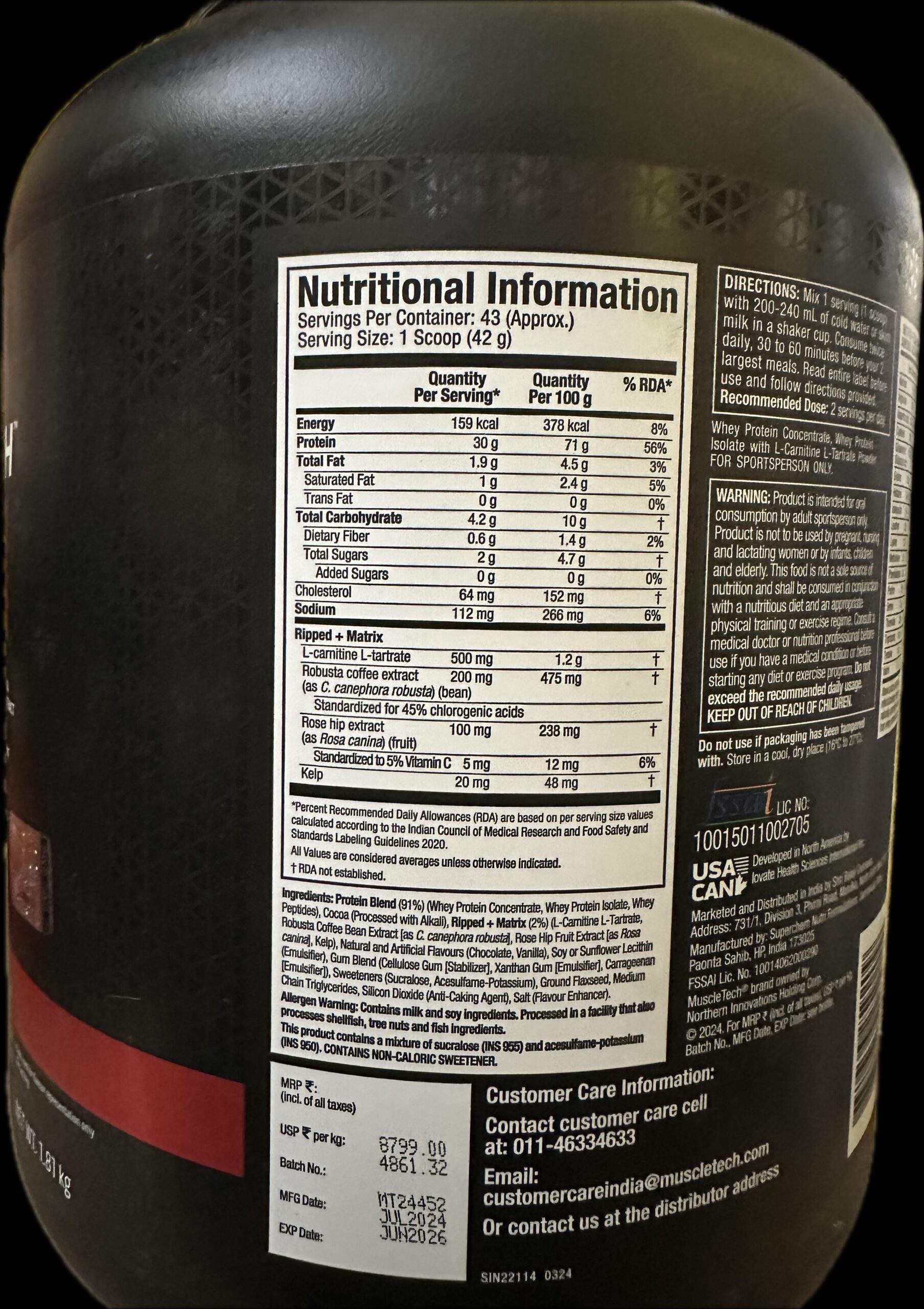 MuscleTech Performance Series Nitro-Tech Ripped Chocolate Fudge Brownie 4 Lbs (1.81kg) - Image 4