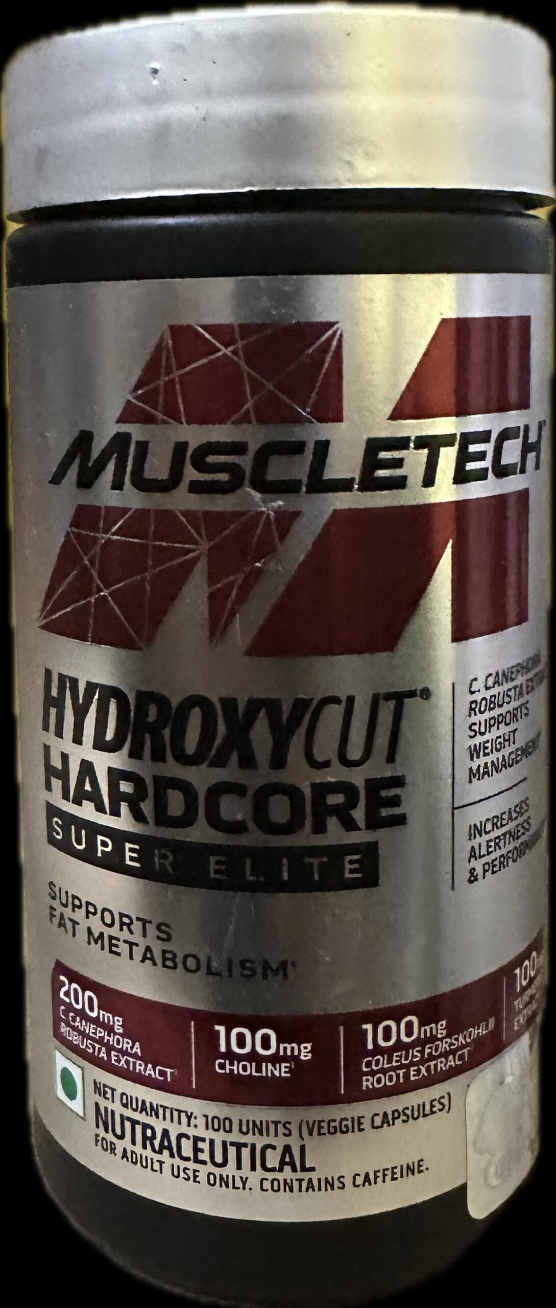 MuscleTech, Hydroxycut Hardcore, Super Elite, Supports Fat Metabolism - Pack of 100 Veggie Capsules